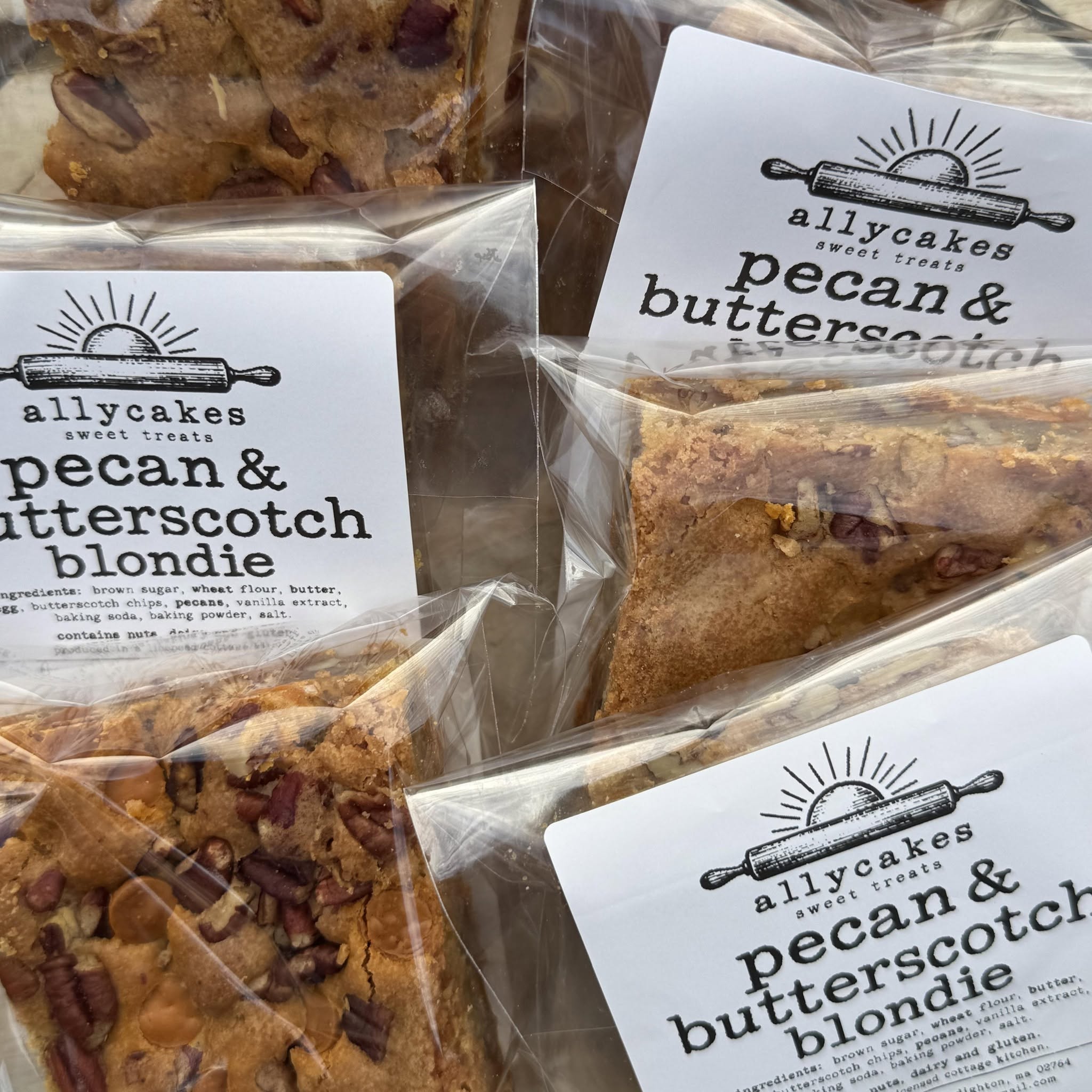 Packaged pecan and butterscotch blondies